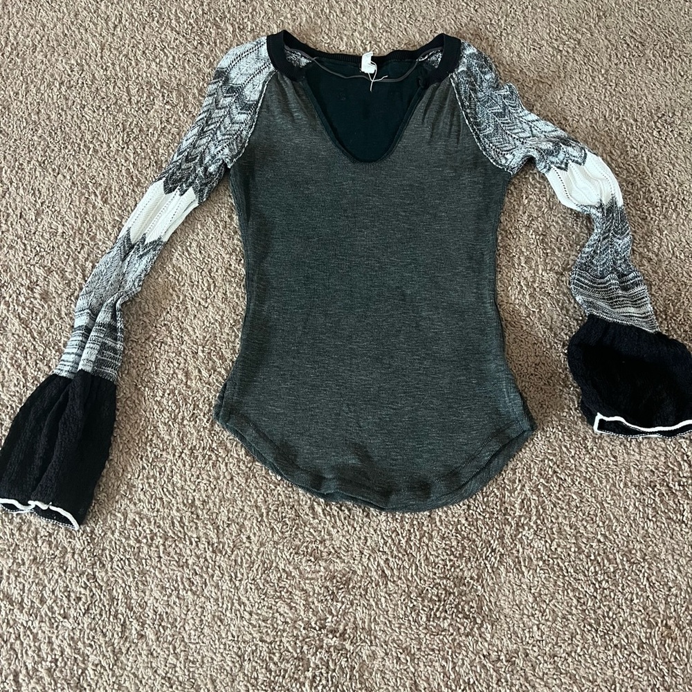 Free People Gray Knit Top